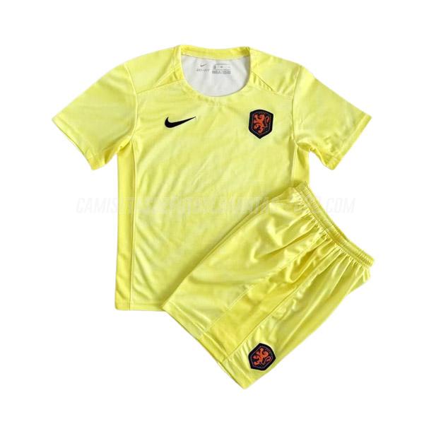camiseta de la holanda copa mundial femenina niños portero amarillo 2023