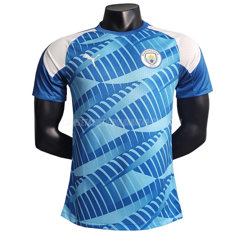 camiseta de la manchester city edición de jugador pre-match azul 2023-24