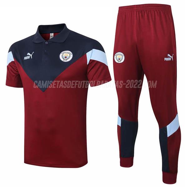 camiseta polo y pantalones manchester city rojo-azul 2020